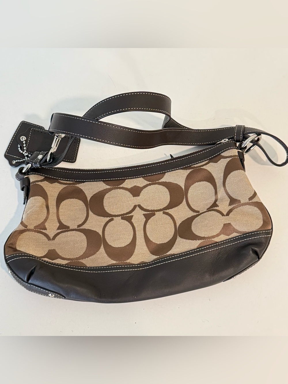 Vintage Coach Park Canvas Leather Brown Tan Hobo Soho Shoulder Purse Y2K F19731 - Picture 8 of 15